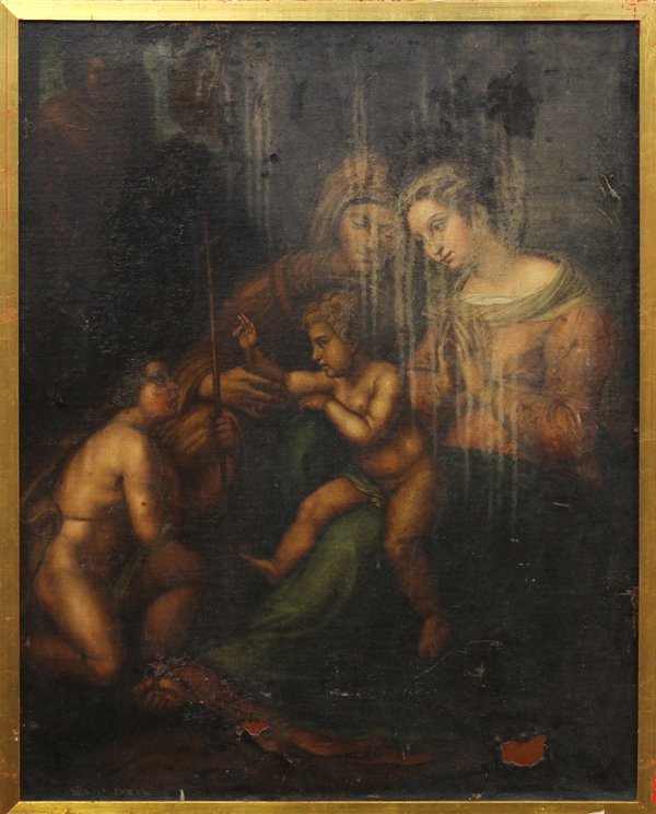 Painting, Religious Genre Scene: Framed oil on canvas, Religious Genre Scene, Continental School (19th century), unsigned, overall: 31.5''h x 25.25''w