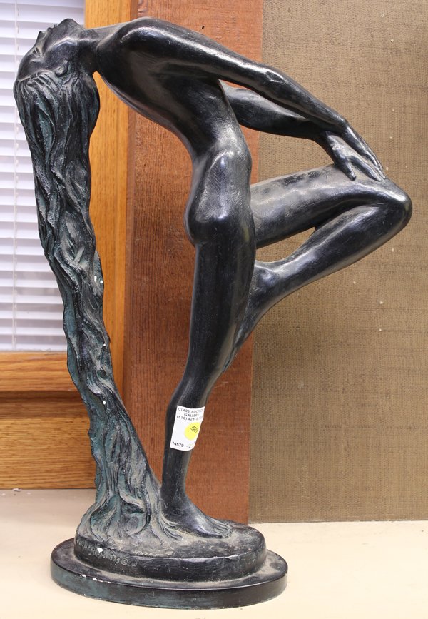 Sculpture, Female Nude Leaning Back: Painted plaster sculpture, Female Nude Leaning Back ''Sever,'' 1979, signed and dated ''Justin Robinson '79'' bottom base, overall: 22''h x 15.5''w x 6.5''d