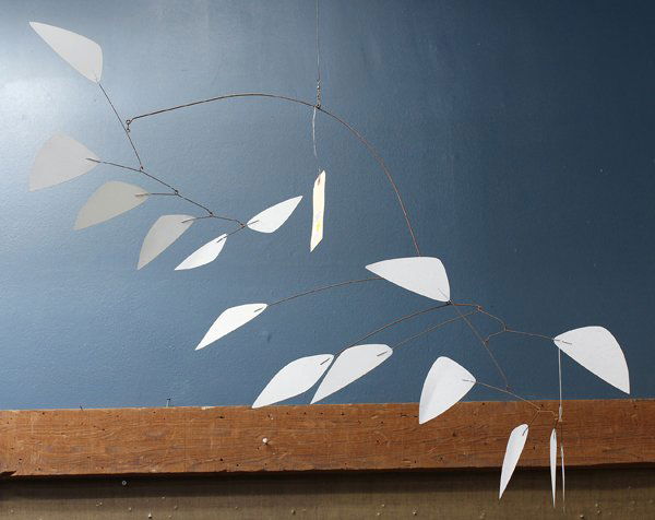 Mobile after Alexander Calder: Kinetic metal and painted metal sculpture (mobile), Abstract Forms, after Alexander Calder (American, 1998-1976), unsigned, 20th century, overall (approximately): 35''h x 38''w x 13''d