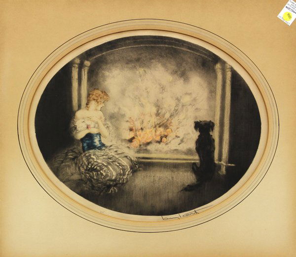Etching, Louis Icart, Cinderella: Framed hand colored etching and aquatint, ''Cinderella,'' 1927, by Louis Icart (French, 1888-1950), pencil signed ''Louis Icart'' lower right, with the blindstamp of the artist and pencil numbered 475