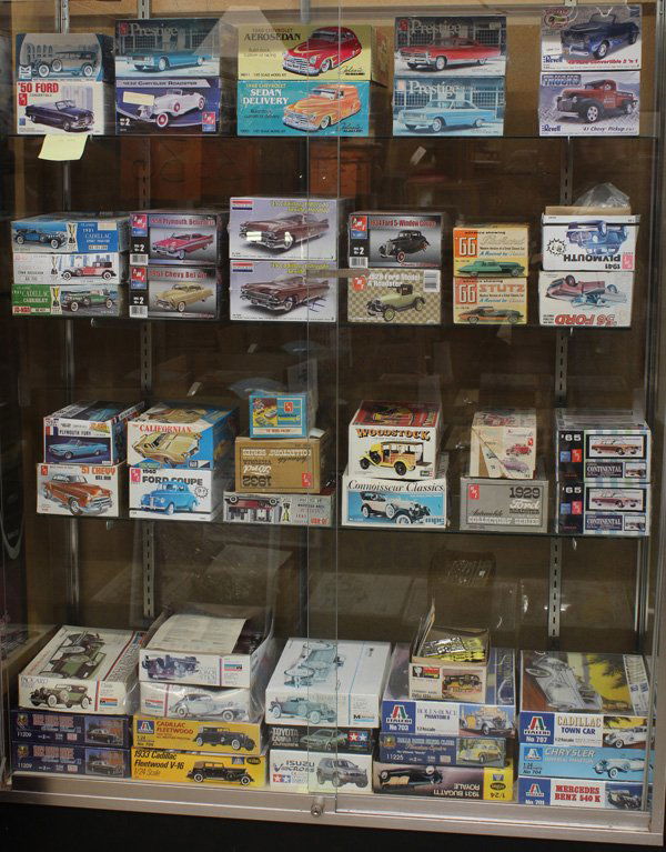 Model Cars: (lot of 53) Associated group of plastic car model kits including AMT/ERTL 1958 Plymouth Belvedere, 1951 Chevy Bel Air, 1940 Ford Coupe, etc., in original boxes