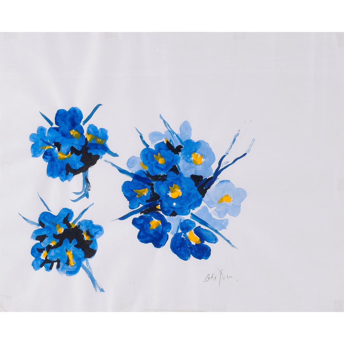 Watercolor, Cecil Beaton: Cecil Beaton (British, 1904-1980), Untitled (Blue Primroses), watercolor, pencil signed lower right, sheet: 16"h x 19.5"w, overall (with frame): 22.75"h x 25.75"w. Provenance: Property from the estate