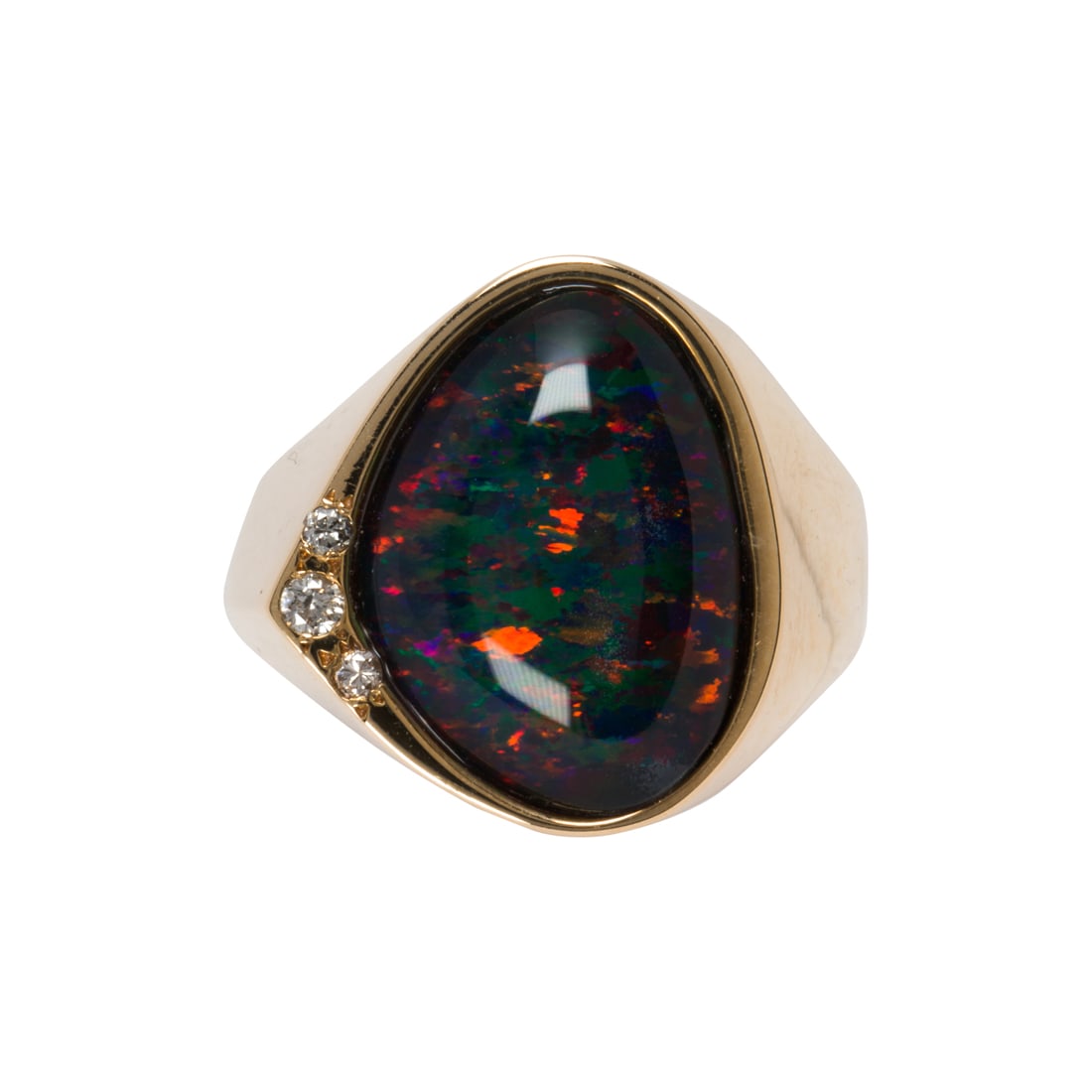 A black opal doublet, diamond and 14k gold ring (1 of 2)