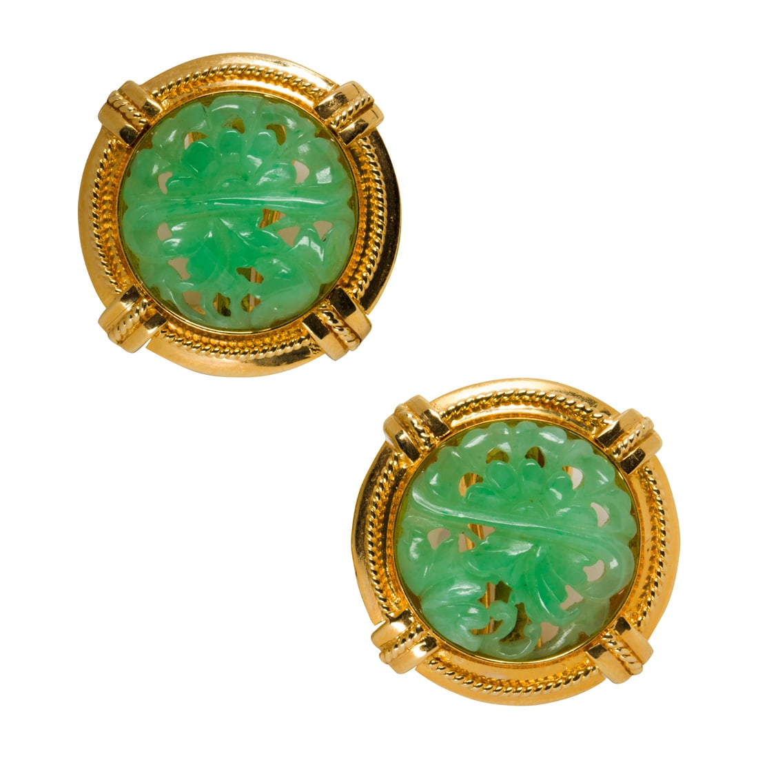 A pair of carved jade and 14k gold earrings (1 of 1)