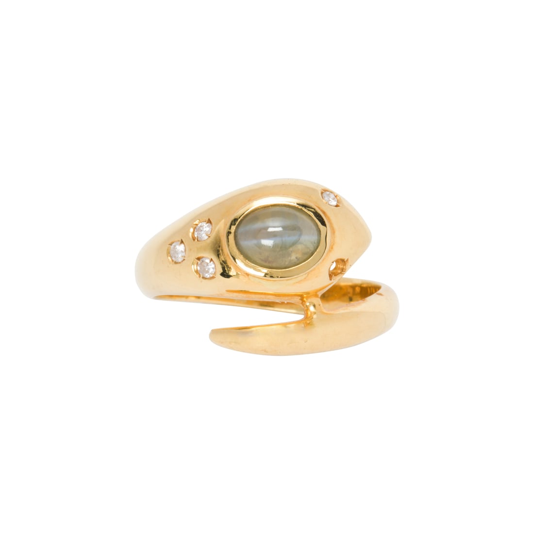 A cat's eye chrysoberyl, diamond and 18k gold snake ring (1 of 2)