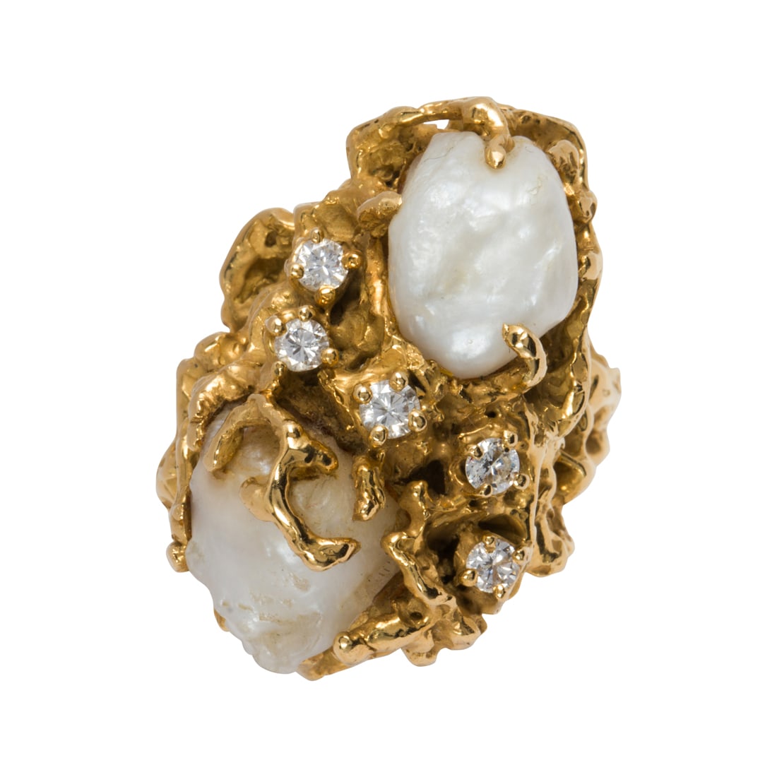 A pearl, diamond and 18k gold ring, Arthur King (1 of 2)