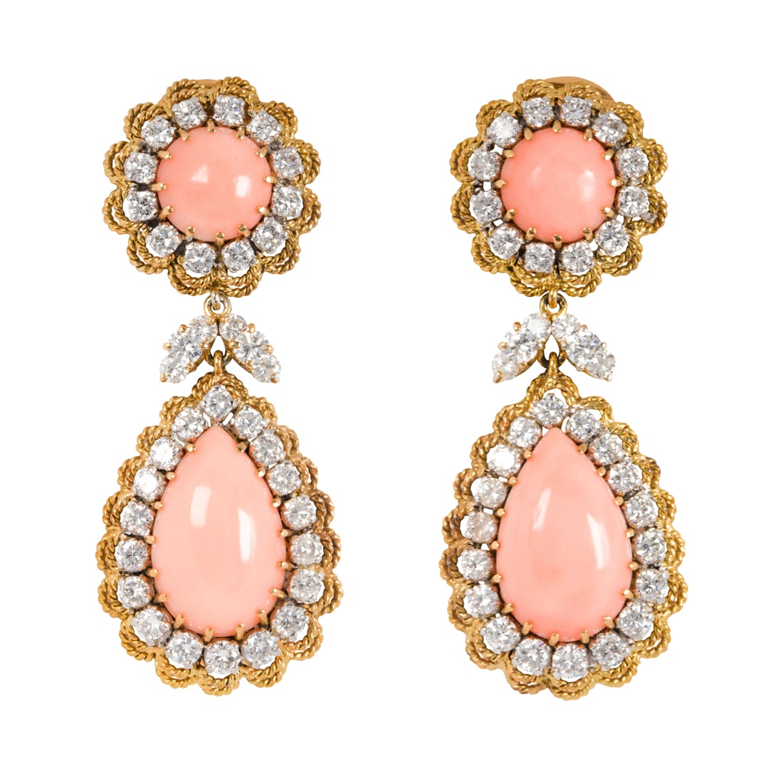 A pair of coral, diamond and 18k bi-color gold ear clips, Vourakis (1 of 1)