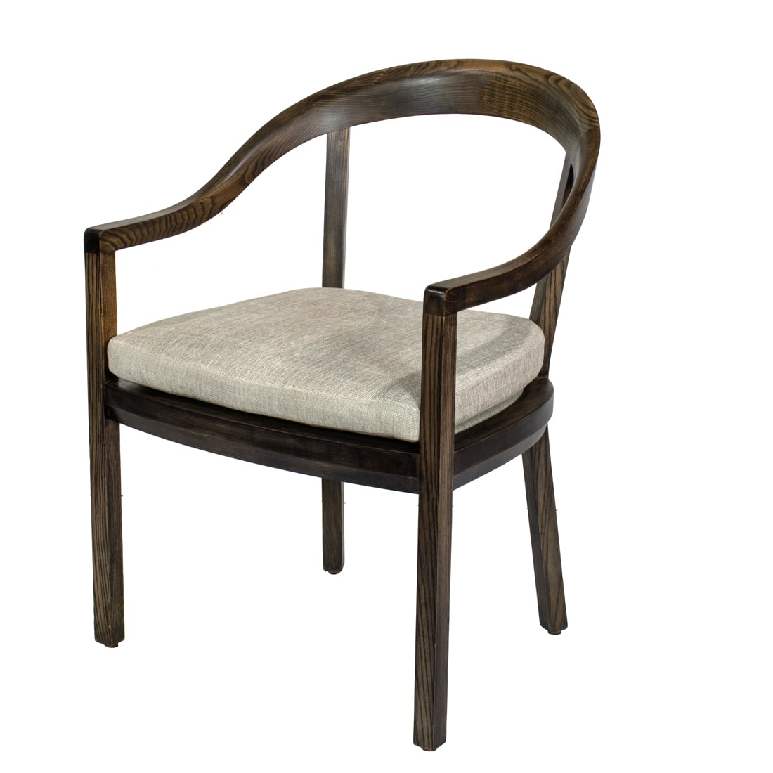 A Ward Bennett Designs for Brickel Associates open arm chair: A Ward Bennett Designs for Brickel Associates open arm chair, the ribbon back over upholstered seat, terminating in straight legs, 32.5"h x 24"w x 19"d of seat