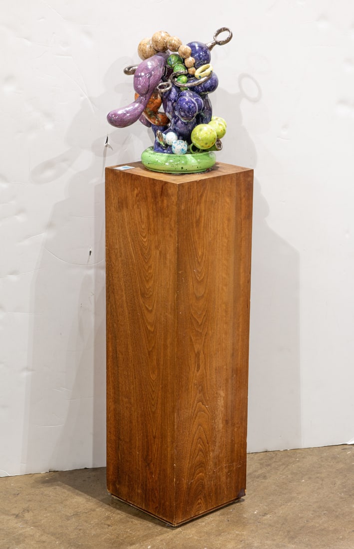A Marja Vallila slipcast ceramic and platinum abstract sculpture: Dancing Marionette: A Marja Vallila slipcast ceramic and platinum abstract sculpture: Dancing Marionette, 2004, raised on wood pedestal, 13"h (sculpture)