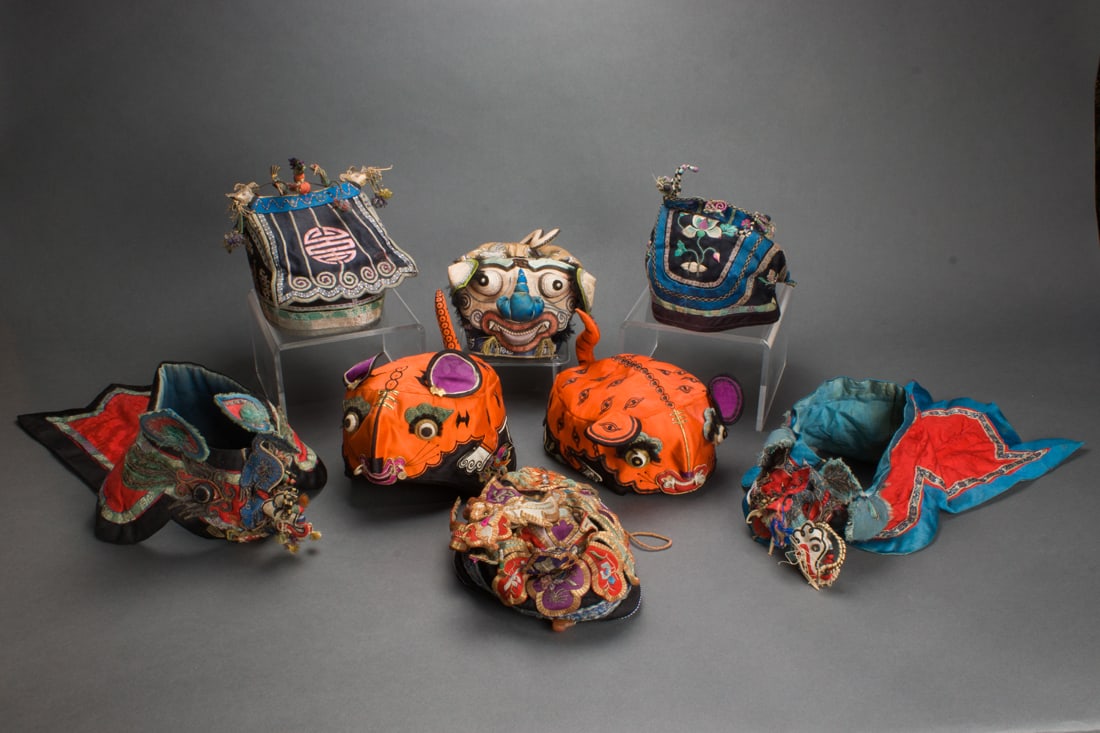 (lot of 8) Chinese silk children's hats (1 of 1)