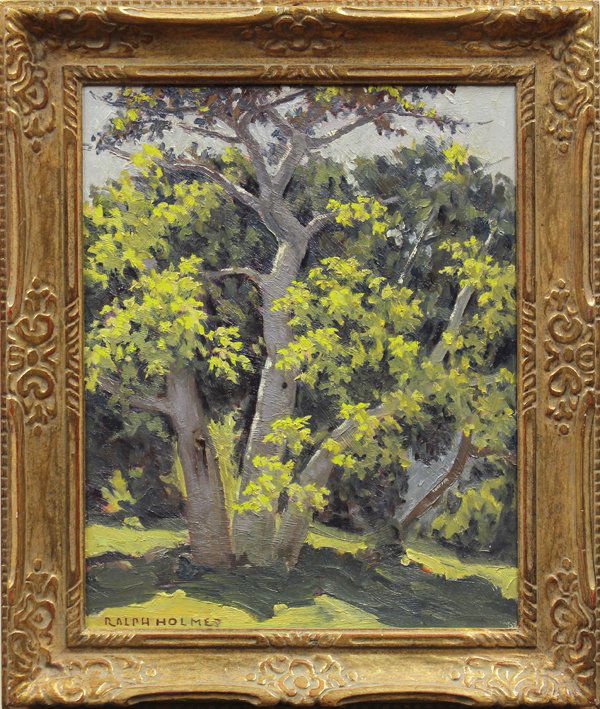 Painting, Ralph Holmes, Sun and Shadow: Framed oil on board, ''Sun and Shadow,'' by Ralph W. Holmes (Californian, 1876-1963), signed ''Ralph Holmes'' lower left, board: 20''h x 16''w, overall: 25.5''h x 21.5''w