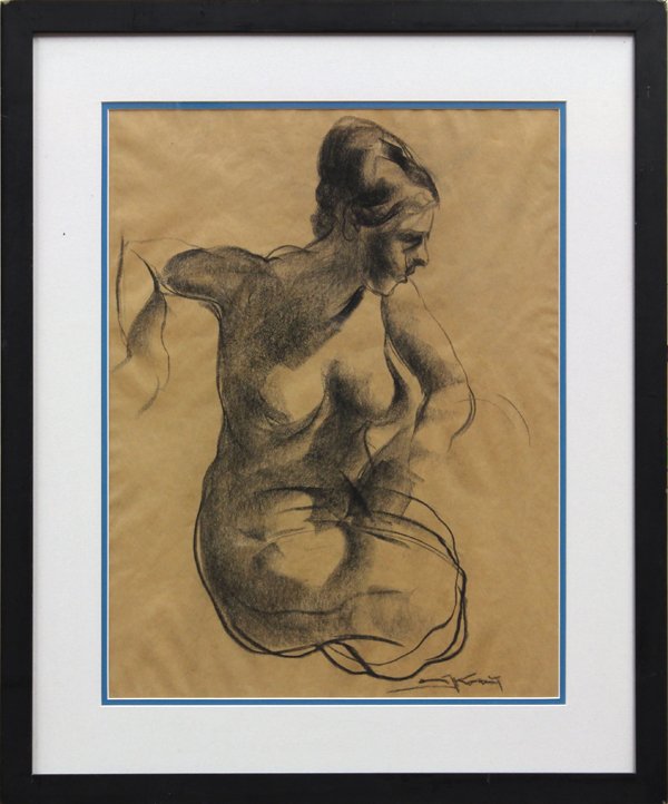 Charcoal, Emil Jean Kosa, Nude Study: Framed charcoal on paper, Nude Study, circa 1930, by Emil Jean Kosa Jr. (American, 1903-1968), signed lower right ''E. Kosa Jr.'' in charcoal, sight: 21.5''h x 16.5''w overall: 29.5''h x 24.5''w