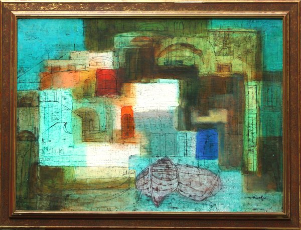 Painting, Eva Fischer, Roma: Framed oil on canvas, ''Roma Via Mattia Montecchi,'' by Eva Fischer (Italian/French, b. 1920), signed ''Eva Fischer'' lower right, overall: 26''h x 34''w