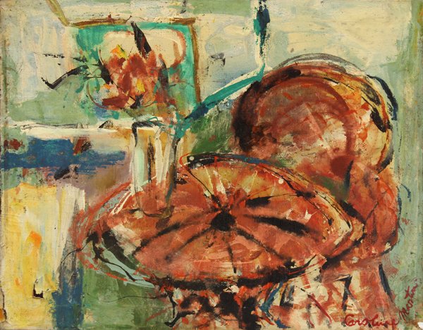 Painting, Abstract, Caroline Martin: Framed oil on canvas, Abstracted Still Life, by Caroline Martin (Californian, 1903-1993), signed ''Caroline Martin'' lower right, overall: 22''h x 28''w