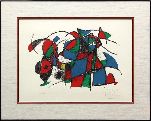 Lithograph, After Joan Miro: Framed color lithograph, ''Lithograph II,'' 1975, after Joan Miro (Spanish, 1893-1983), bears pencil signature ''Miro'' lower right, pencil numbered from an edition of 80 in roman numerals lower left,