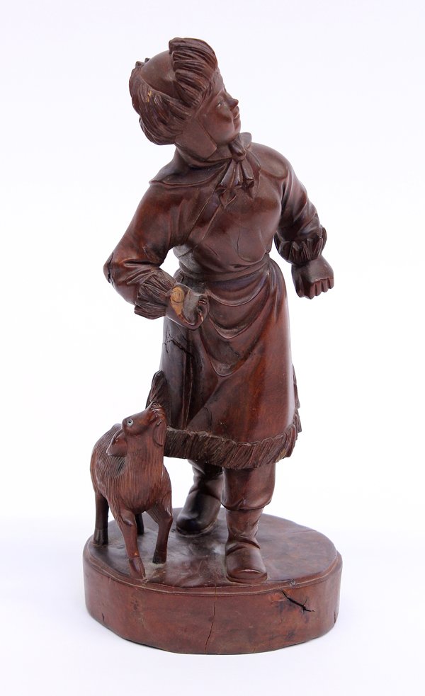 Wood Sculpture, Mongolian Woman: Carved wood sculpture, Mongolian Woman with her Companion, 20th century, overall: 9''h