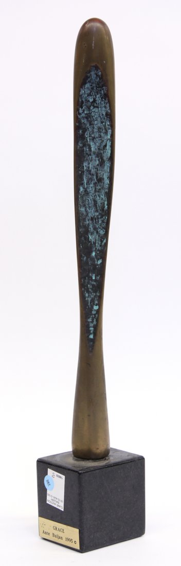 Bronze, Ante Buljan, Grace: Bronze sculpture atop base, ''Grace,'' 1995, by Ante Buljan (Californian, 20th century), artist's plaque affixed to base, overall: 24''h x 4''w x 3.5''d