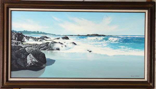 Paintings, Harold Shelton, Seascapes: (Lot of 2) Framed oil on board and an oil on canvas, Low Tide and Tide Pools, by Harold Shelton (American, 20th century), each signed ''Harold Shelton,'' largest overall: 32''h x 56''w