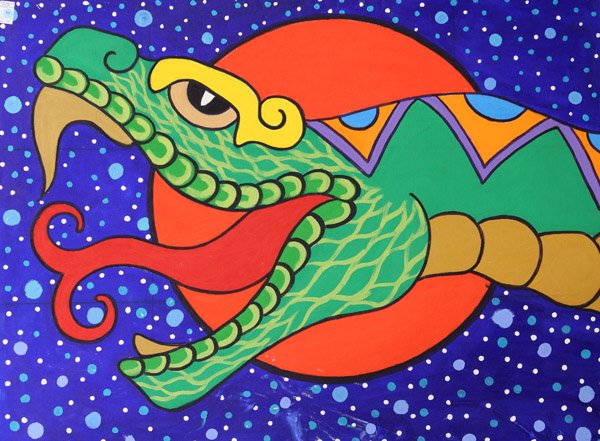 Abstract Turtle and Dragon painting: (lot of 2) Unframed oils on canvas, Abstract Turtle & Dragon, one signed ''Mirna Cecilia'' and ''Daniel Erik'' lower right, 20th century, overall (each): 36''h x 48''w
