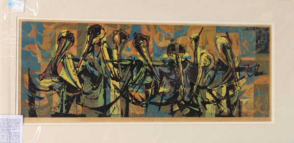 Screenprints, Phil Paradise, Robert Wood: (Lot of 2)Unframed screenprints, ''Eventide Pacific,'' by Phil Paradise (Canadian, b. 1905), pencil signed, titled, and inscribed edition of 23 within lower margin, and ''Impression of Forio,'' 1957, 