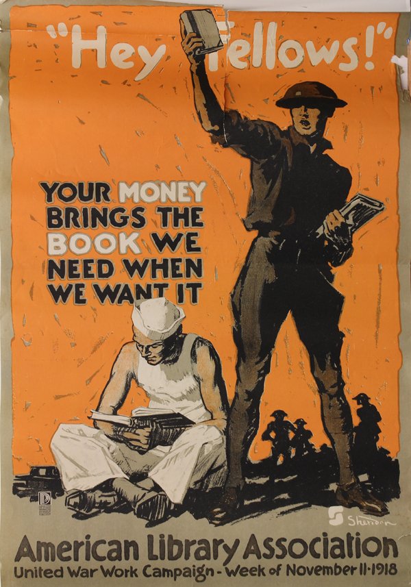 WWI lithograph posters, Victory Question of Stamin: (Lot of 4) Unframed American WWI lithograph posters ncluding: ''Every Girl Pulling for Victory;'' ''Buy Government Bonds'' designed by Raleigh; ''Hey Fellows'' lithography by American Lithography Co.,
