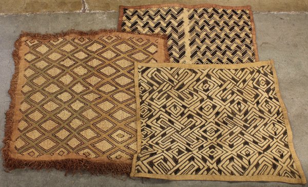 Kuba Kingdom, probably Shoowa tribe, Kuba Cloths: (lot of 7) Kuba Kingdom, probably Shoowa tribe, Kuba cloths, also known as ''Velours du Kasai'', made of raffia and palm fiber, largest: 22''h x 18.5''h. Provenance: The Hemphill Collection of San Fra