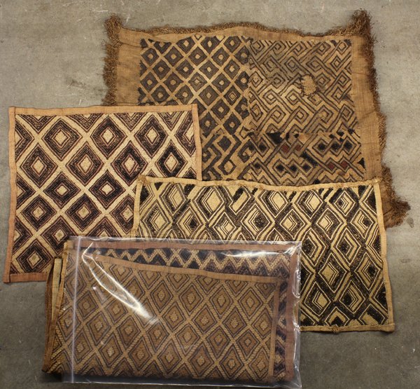 Kuba Kingdom, Kuba Cloths: (lot of 7) Kuba Kingdom, probably Shoowa tribe, Kuba cloths, also known as ''Velours du Kasai'', made of raffia and palm fiber, largest: 23''h x 18''w. Provenance: The Hemphill Collection of San Franc