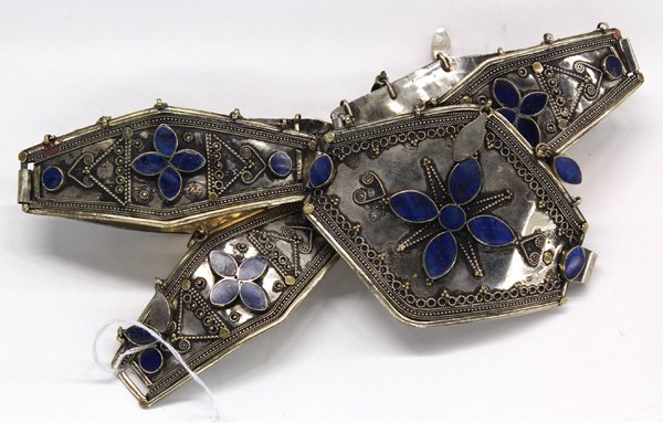Tribal style belt: Middle Eastern Tribal style belt with lapis color stone accents