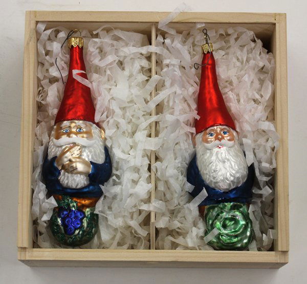 Radko Christmas ornaments: (lot of 19) Collection of Christmas tree ornaments including Waterford Summer Santa Jack in the Box in original box, three of the Shakespeare Collection by Polonaise in original box; together with ass