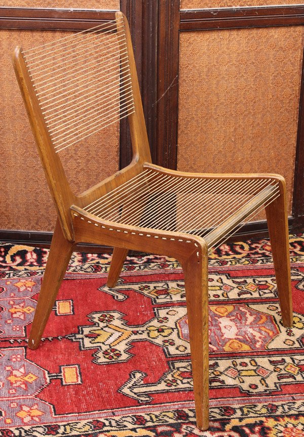 Mid Century string chair: Mid Century string chair, having a string tension seat and back and rising on tapered legs, 32.5''h
