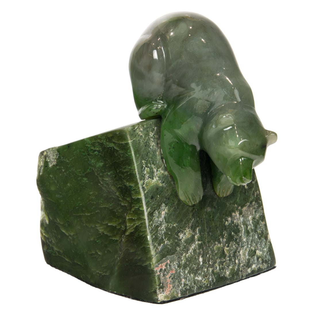 A Lyle Sopel carved jade figure of a bear on rock (1 of 4)