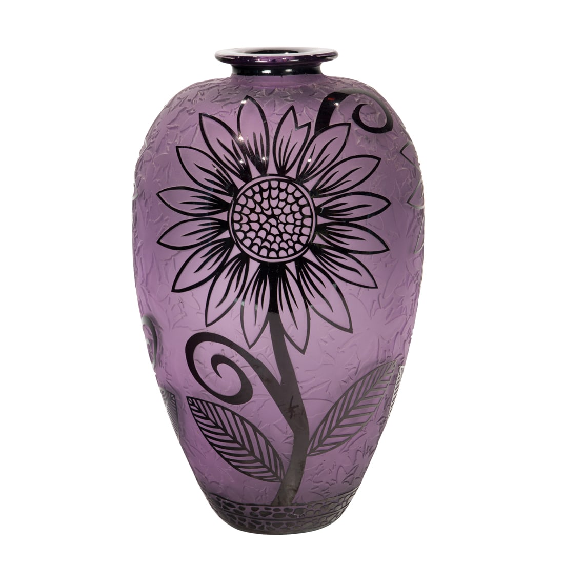 A tall Duncan McClellan black cased cut to amethyst glass vase: Sunflower Bee: A tall Duncan McClellan black cased cut to amethyst glass vase: Sunflower Bee, 17"h. Provenance: Sherrie Gallerie, Columbus, OH