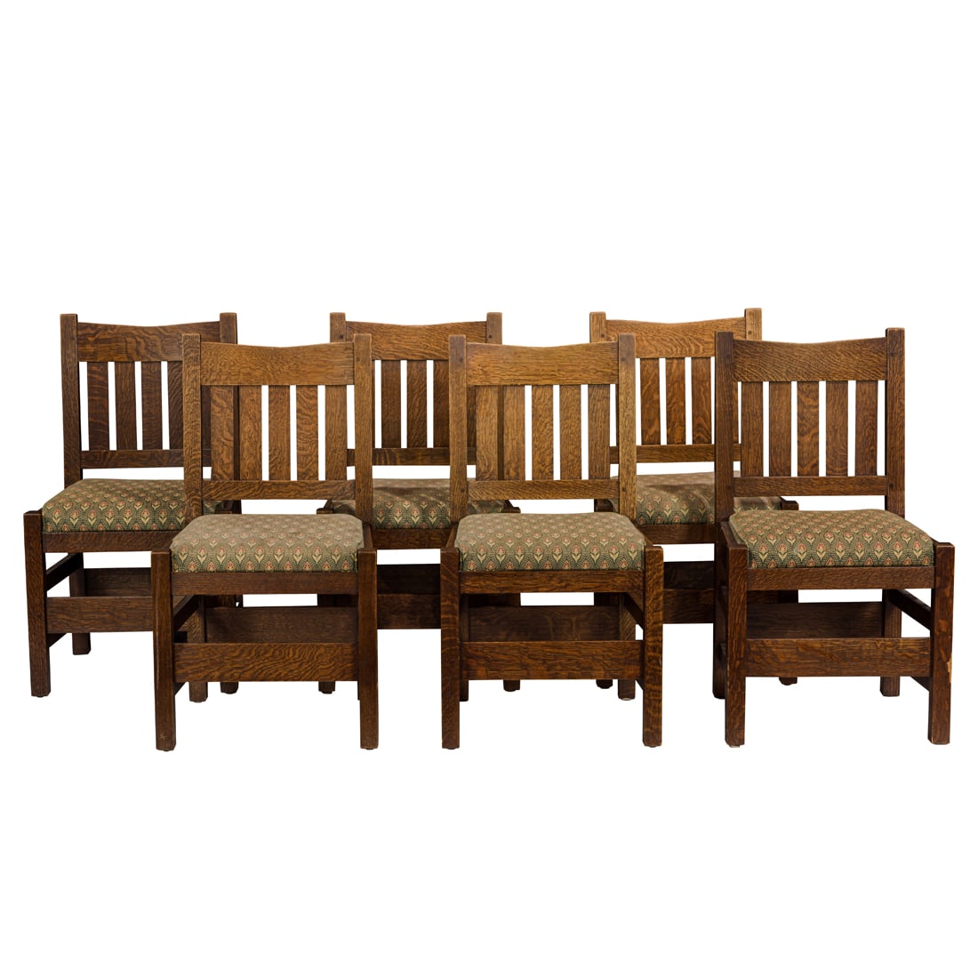 A set of six Voorhees Craftsman Arts and Crafts style V back dining chairs after Gustav Stickley (1 of 4)