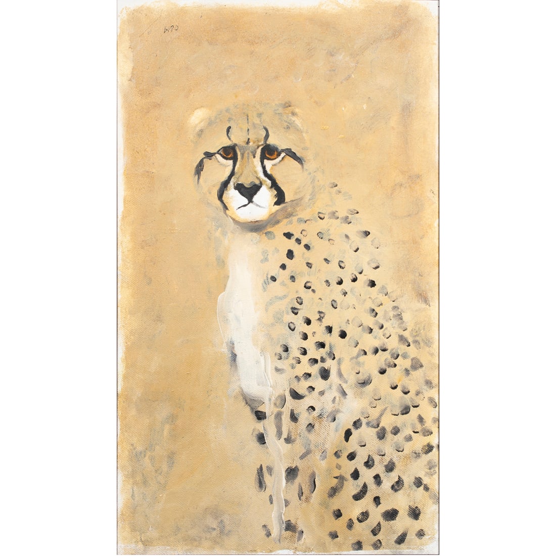 Painting, Bryan Wilson: Bryan Wilson (American, 1927-2002), Cheetah, 1980, oil on canvas, initialed and dated upper left, sight: 29"h x 16.5"w, overall (with frame): 32.5"h x 20.5"w