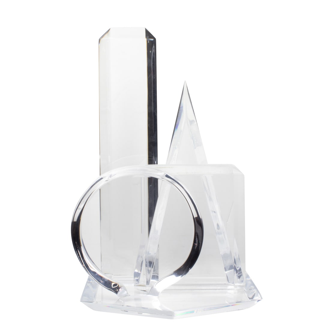 A large Hivo Van Teal acrylic lucite geometric sculpture: A large Hivo Van Teal acrylic lucite geometric sculpture, signed, 21.75"h x 13.5"w x 12.5"d