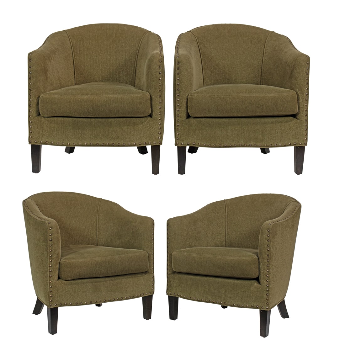A set of four Cisco Home olive green upholstered Crescent barrel chairs (1 of 4)