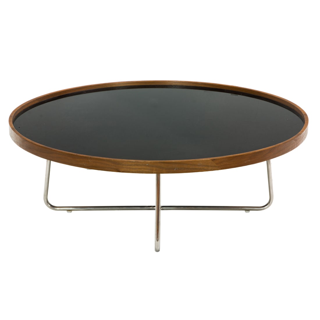 A Mid century modern round coffee table fitted with a black glass top (1 of 3)