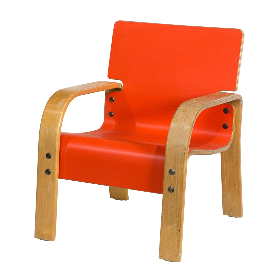 A Modern bent plywood and laminate armchair: A Modern bent plywood and laminate armchair, 35"h x 27"w x 28"d