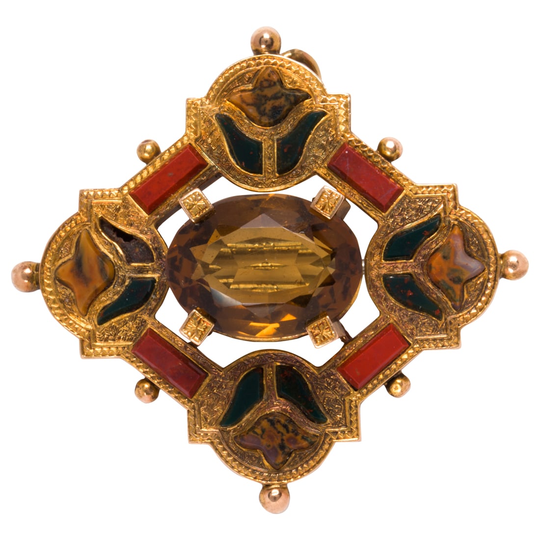 A Scottish citrine, gem-stone and gold brooch-pendant (1 of 1)