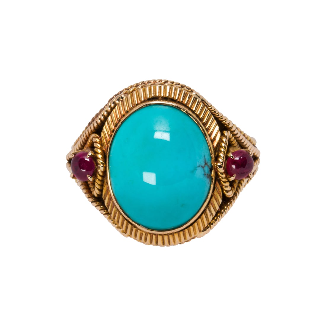 A turquoise, ruby and 14k gold ring (1 of 2)