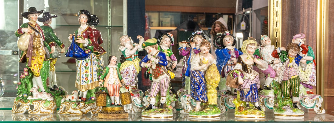 A group of thirteen Continental porcelain figures after Derby models (1 of 3)