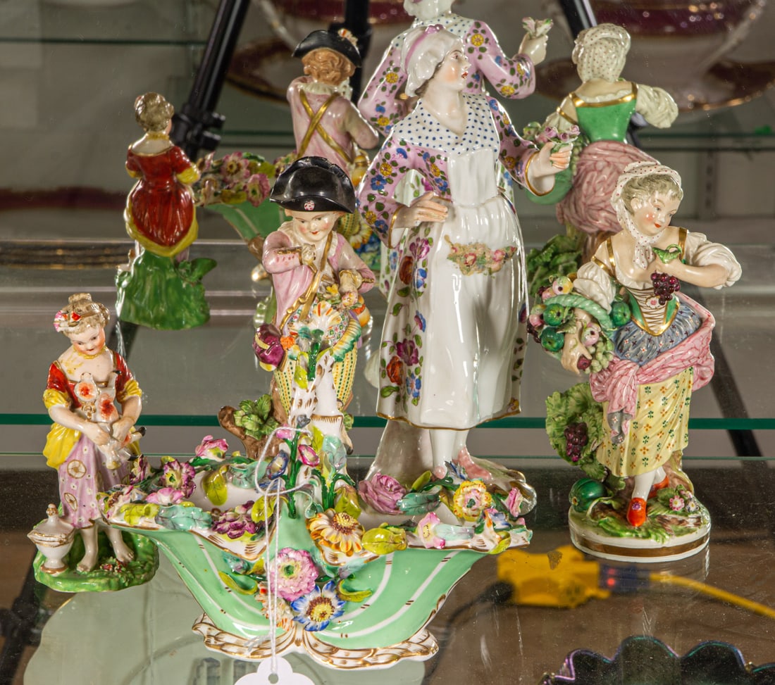 A group of English porcelain figures and basket (1 of 9)