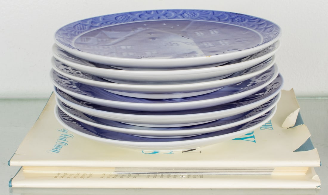 Seven Royal Copenhagen porcelain blue and white Christmas plates: 1920 (1 of 1)