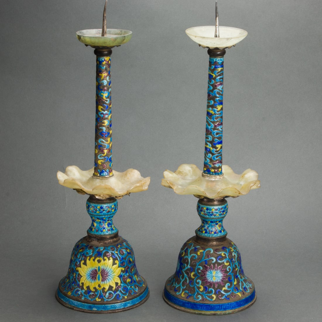 Pair of Chinese enameled silver candle pricket (1 of 1)