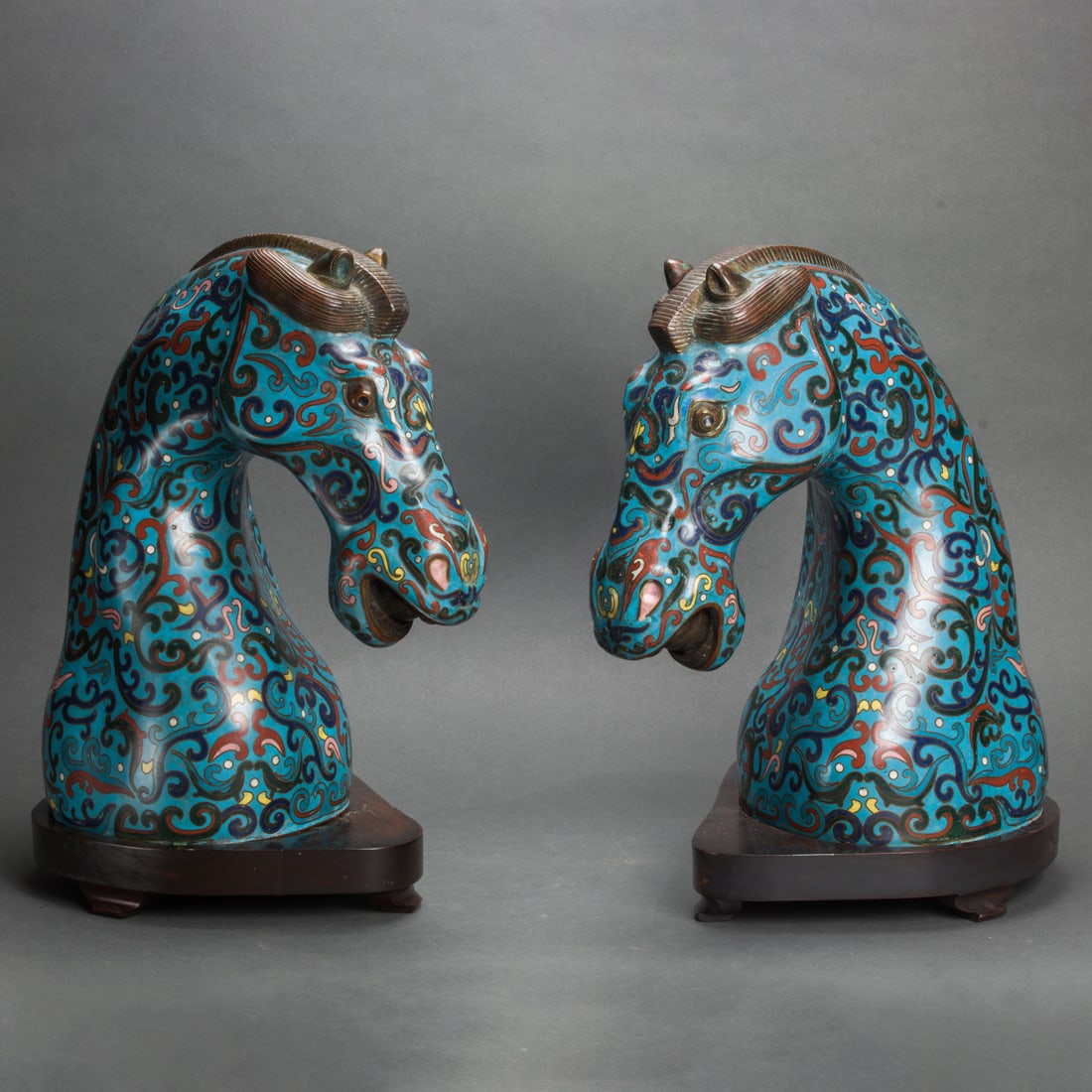 Pair of Chinese cloisonne enamel horse heads (1 of 2)