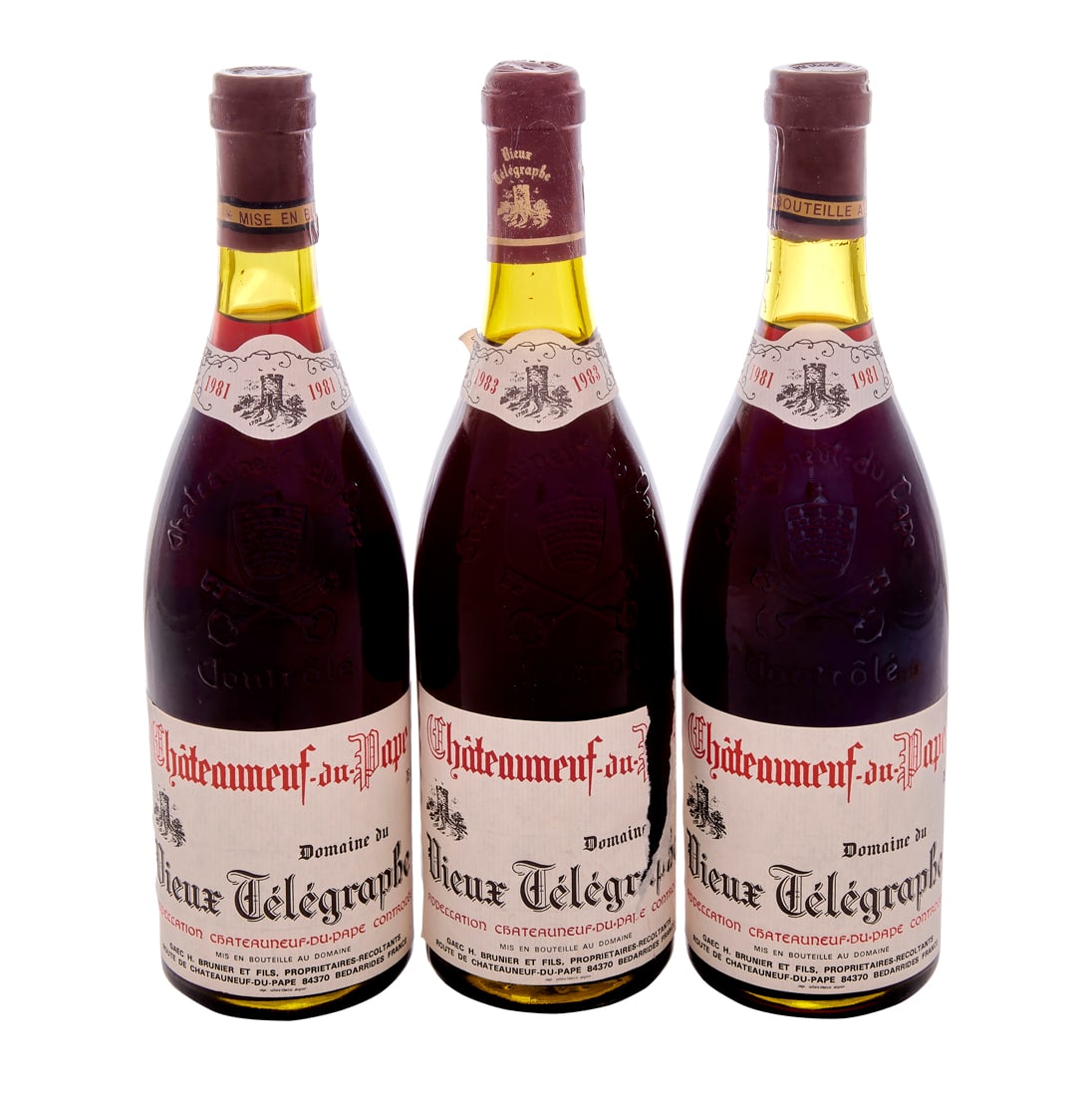 1981/1983 Domaine du Vieux Telegraph: (lot of 3) 2 bottles (750 ml), 1981 Domaine du Vieux Telegraph Chateau Neuf du Pape 1 bottle (750 ml), 1983 Domaine du Vieux Telegraph Chateau Neuf du Pape