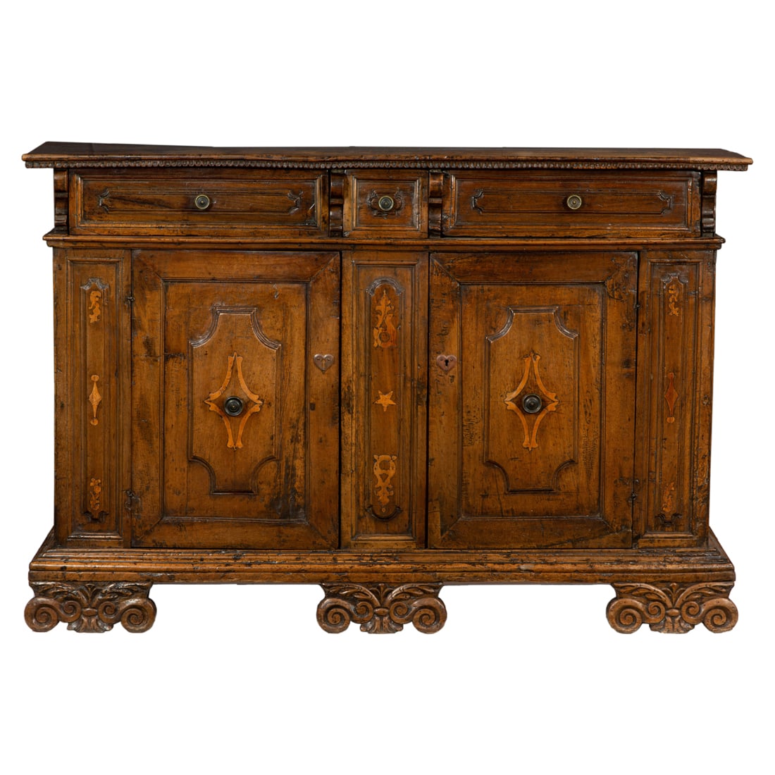 A large Italian Renaissance style inlaid walnut credenza, 17th century (1 of 3)