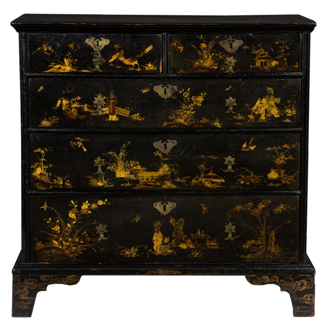 A George III chinoserie decorated 'japanned' chest of drawers, 18th century (1 of 3)