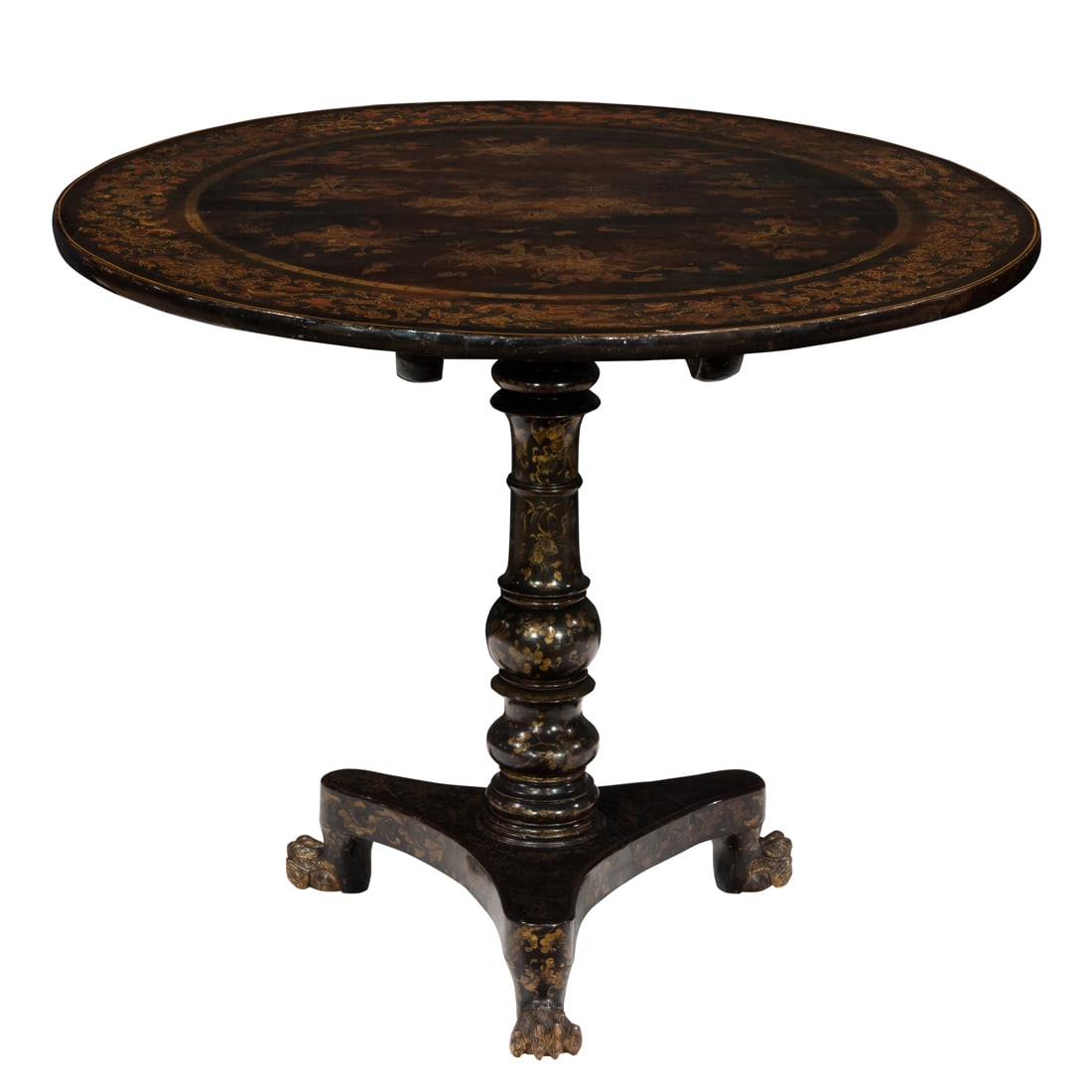 A Victorian japanned and black lacquer tripod center table, 19th/20th century (1 of 3)