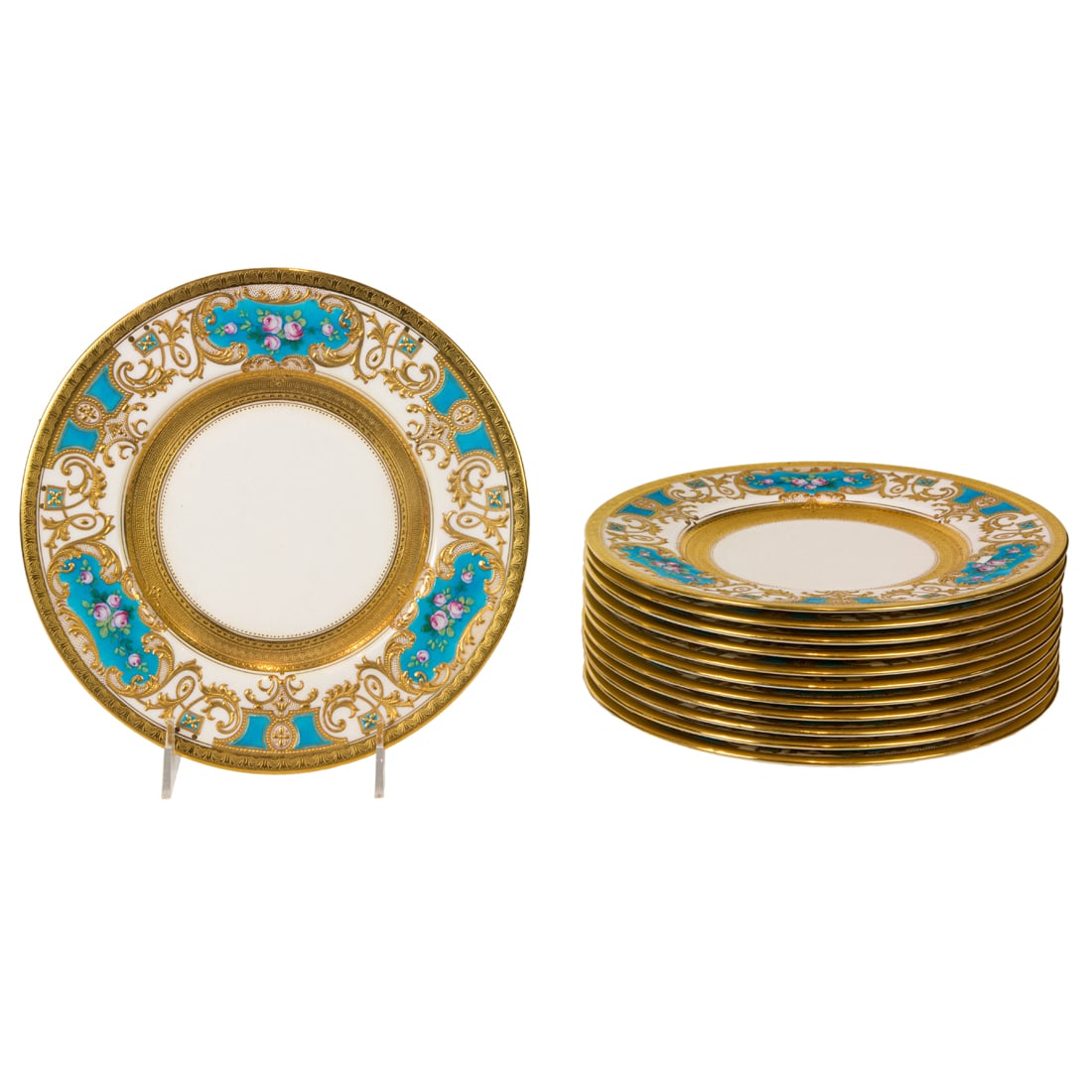 A set of twelve Minton enamel decorated porcelain plates retailed by Spaulding & Co., Chicago (1 of 4)